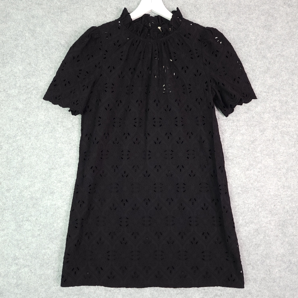 Sezane Court Louison Black Eyelet Short Sleeve Shift Dress US 6/FR 38 - Picture 3 of 9